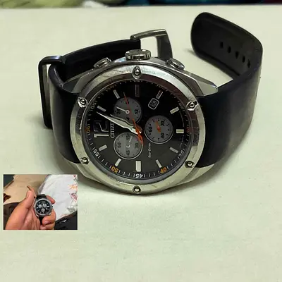 Citizen chronograph mens watch with black rubber strap - used