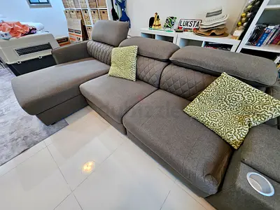 Comfortable L-shaped 7-seater Fabric Sofa with Chaise - Beige