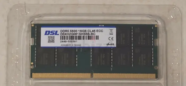 16GB DSL DDR5 5600MHz ECC SODIMM Laptop/NAS Memory