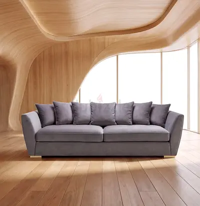Comfortable 3-Seater Grey Fabric Sofa with Cushions