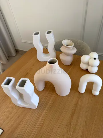 Set of 6 Modern White Decorative Vases and Sculptural Home Accents