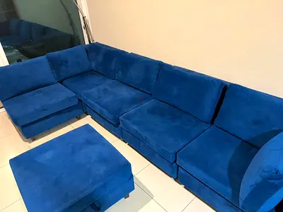 L-Shaped Sofa + Ottoman - Blue