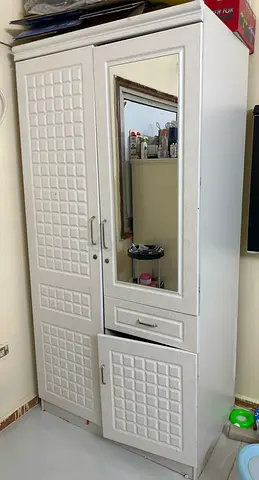 White 3-Door Wardrobe with Mirror - Good Condition