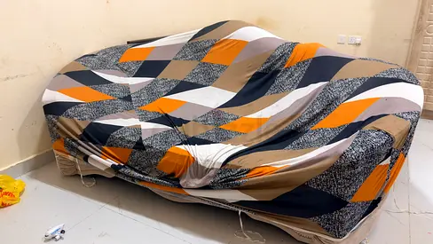 Used 3-Seater Sofa with Stretch Geometric Cover - Good Condition