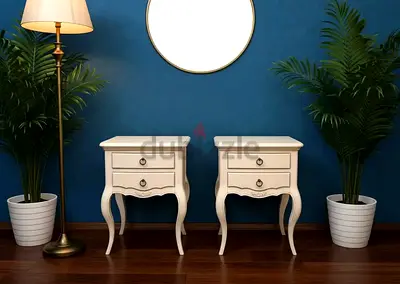 Pair of White Vintage-Style Bedside Nightstands with Drawers