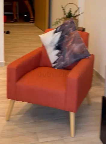 2 Single Modern Orange Accent Armchair with Wooden Legs