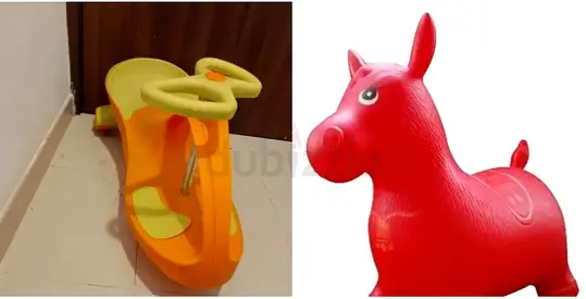 Kids Ride-On Walker Toy + Red Bouncy Hopper (Set of 2)