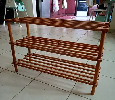 3-Tier Wooden Shoe Rack / Open Shelving Organizer