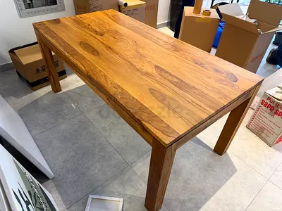 Solid Wood Dining Table - Natural Finish, Seats 6