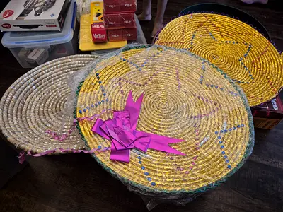 Handmade woven round placemats / table mats - set of 3