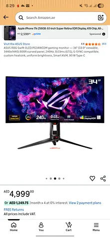 ASUS ROG Swift 34-inch Curved Gaming Monitor (34) - 3440x1440, 240Hz, 0.3ms, G-SYNC Compatible