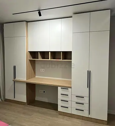 Custom Built-in White Wardrobe with Integrated Desk and Storage