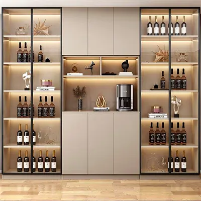 Modern Built-in Display Cabinet with Glass Shelves and LED Lighting