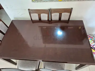 Solid Wood 6-Seater Dining Table with Chairs - Dark Brown