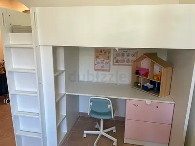 IKEA SMÅSTAD Loft Bed with Desk  Storage – White/Pink
