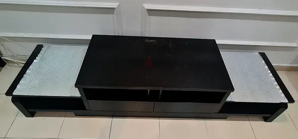 Urgent sell - Long black TV entertainment unit with shelves and drawers - good used condition