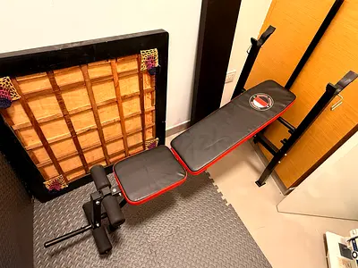 Gym Bench + 50kg Dumbbell/Barbell Set + 4 Gym Mats