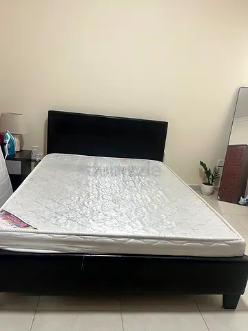 Black Faux Leather Bed Frame with Headboard - Good Condition