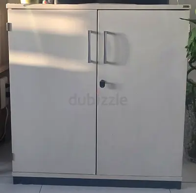 Used Two-Door Metal Office Storage Cabinet with Lock - White