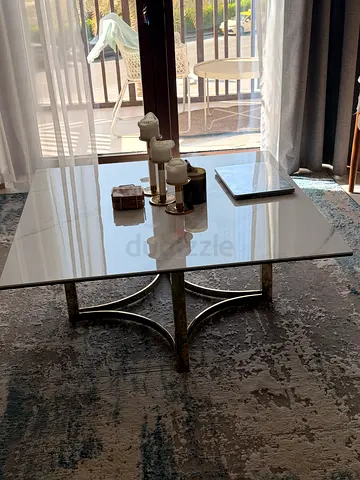 Glass Top Coffee Table with Metal Base - Modern Design