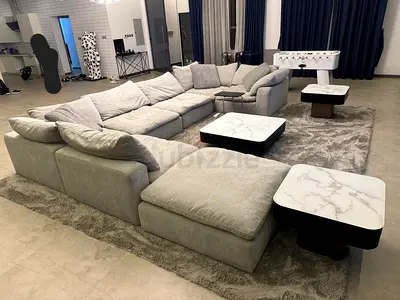 Pan Emirates pianca feather filled sofa with footstool