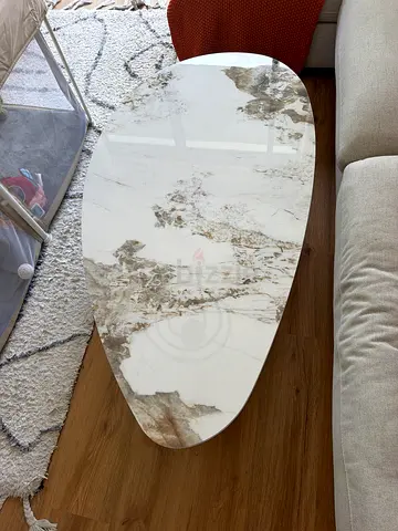 Marble Oval Coffee Table Top (White  Beige) - Perfect Condition