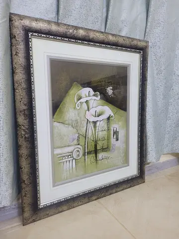 Framed Abstract Floral Print with Decorative Silver Frame wall portrait / wall decor