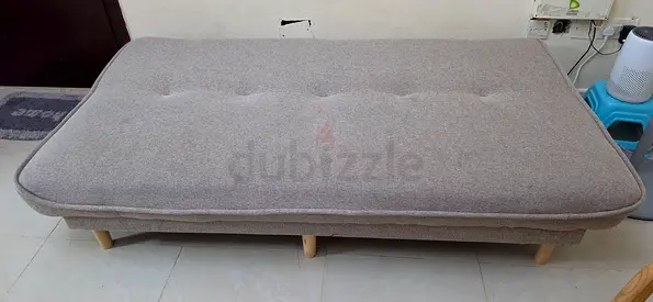 Gray Fabric Sofa cum Bed with Wooden Legs