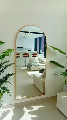 Full-Length Arched Wall Mirror with Gold Frame - Modern Decorative Mirror