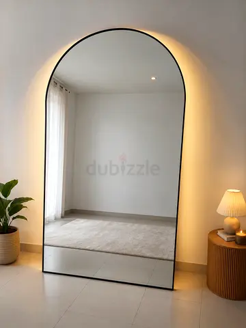 Large Arched Full-Length LED Backlit Mirror — Black Frame