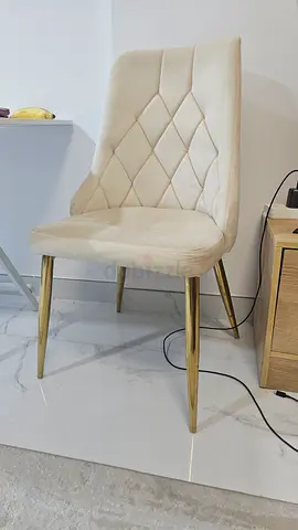 1 Cream Upholstered Dining Chairs with Gold Legs - Good Condition
