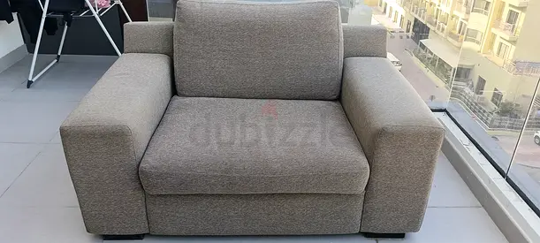 Large Single-Seat Fabric Armchair - Light Grey, Good Condition