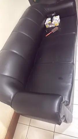 Used Black Faux Leather 3-Seater Sofa — Good Condition