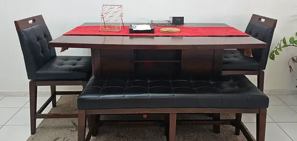 Wooden Dining Table Set with 2 Chairs and Bench — Good Condition