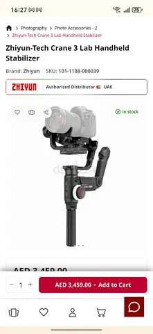 Zhiyun-Tech Crane 3 Lab Handheld Gimbal Stabilizer - Excellent Condition (All Accessories in box)