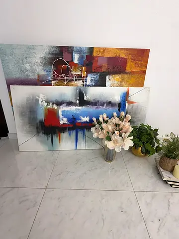 Large Abstract Geometric Canvas Painting — Modern Wall Art