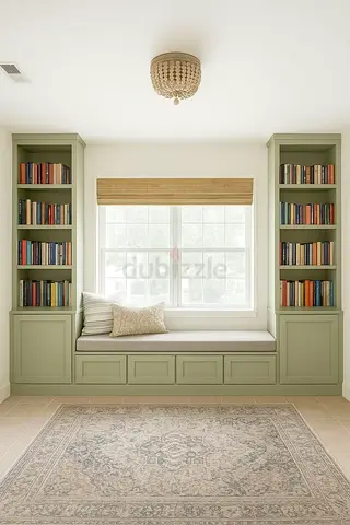Built-in Window Seat with Bookshelf Cupboard