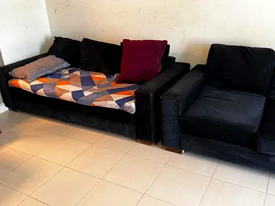 Two black 3-seater sofas free tomorrow only available - good condition