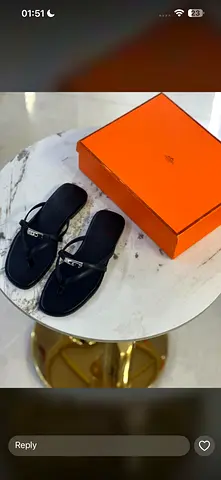 Hermes Pre-owned Black Designer Thong Sandals with Original Box