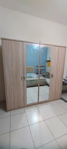 3-Door Wardrobe with Full-Length Mirror - Light Oak Finish