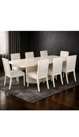 Luxury White Dining Table Set (8 Seater) + Buffet – Like New – Modern Design