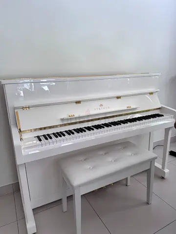 Steiner White Upright Piano in Excellent Condition with Matching Bench