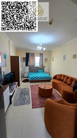 Furnished studio apartment for monthly rent in Al Yasmin Towers – Al Jurf 2 📍 Opposite Ajman City Centre 🏢 Tower A ✨ Features: Very clean furnish