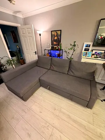 Gray L-shaped Fabric Sofa with Chaise — Good Condition