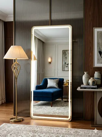 Full-length LED Framed Floor Mirror — Modern, Touch-Control Lighting