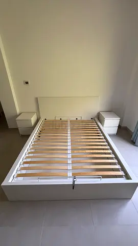 Double bed frame, white and two matching mightstands