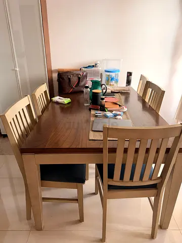 Solid Wood Dining Table with 6 Chairs