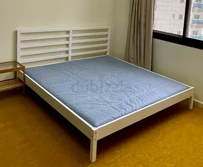 White Slatted Double Bed Frame with Mattress