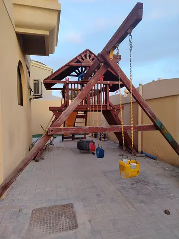 Large Wooden Outdoor Playset with Swings and Slide