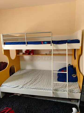 Wooden Bunk Bed with mattresss- Queen size Lower Bed, Single Top